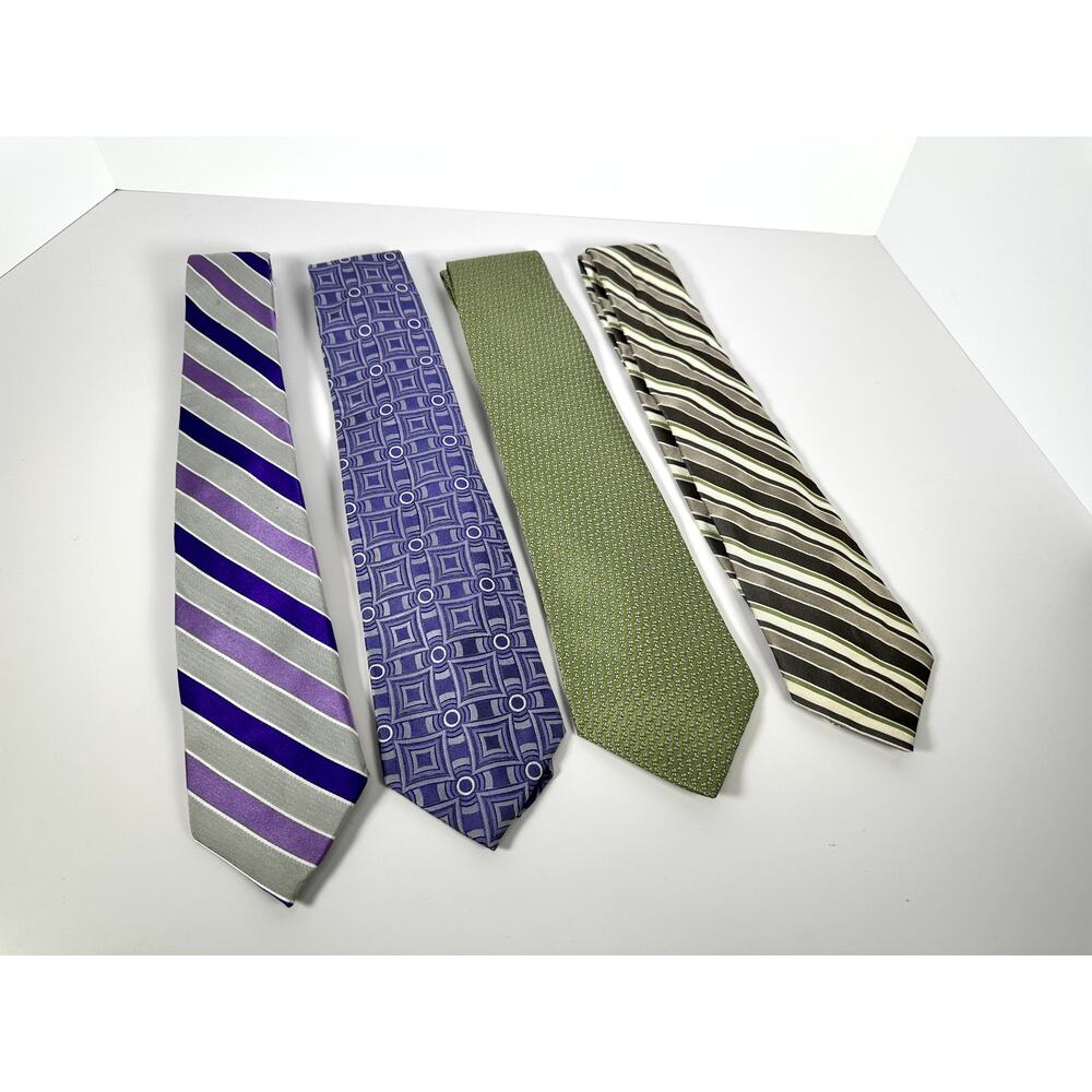 Men’s Tie Lot of 4 — Unique Business Purple & Green Styles Express, IZOD Mixed